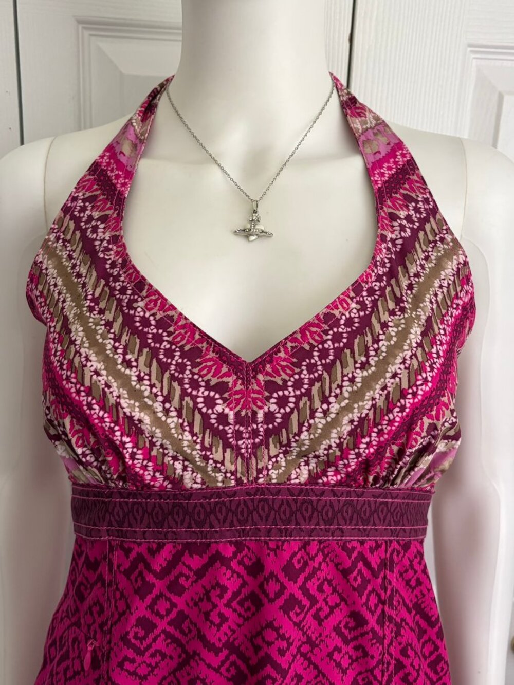 Athleta size 4 pink print sleeveless halter a line sporty mini dress